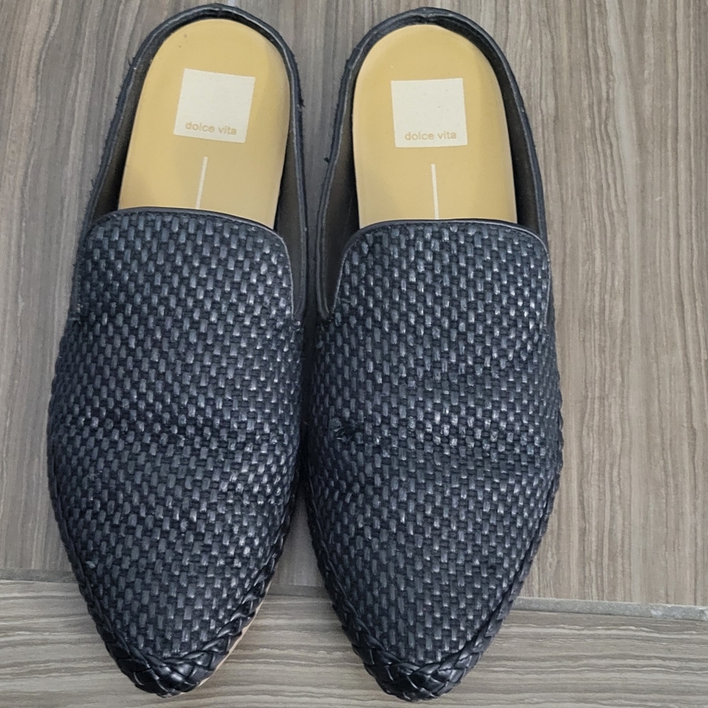 Dolce Vita Black Raffia Mules